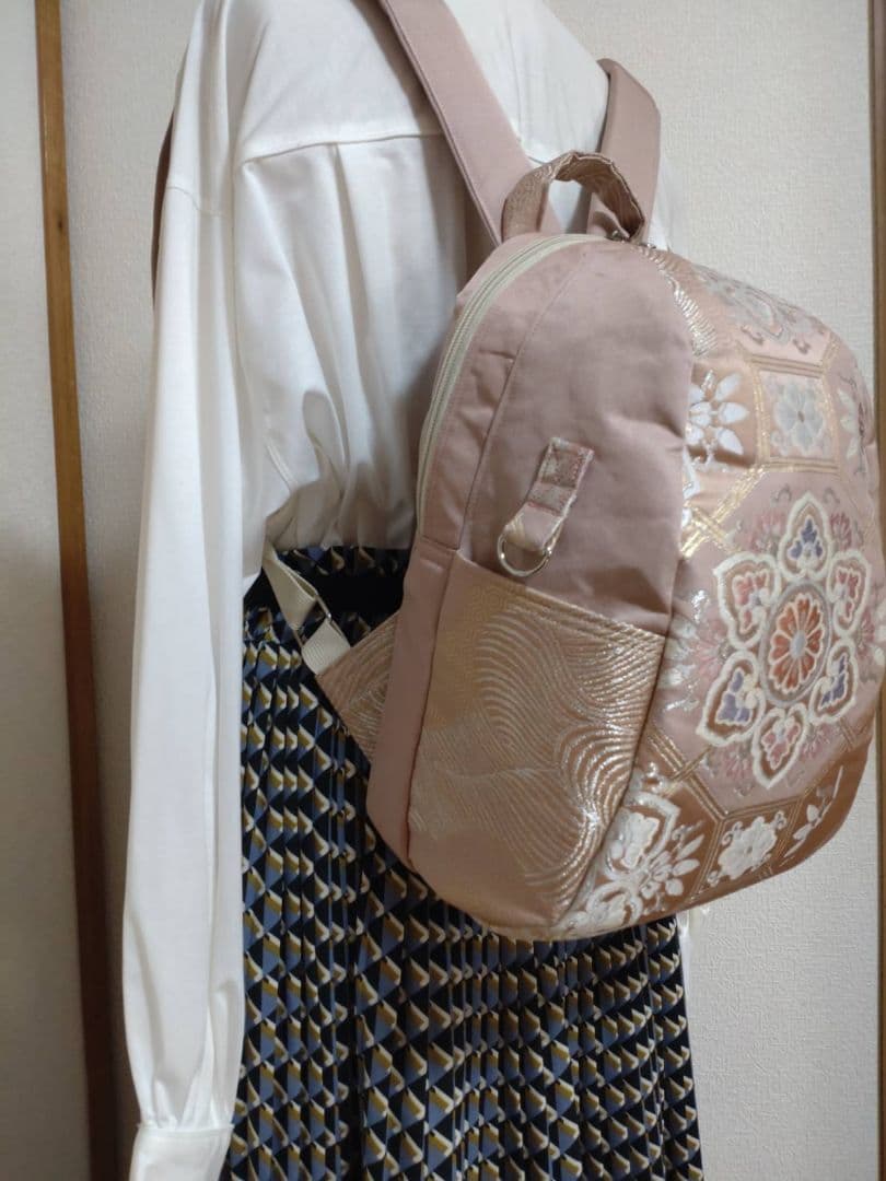 帯リメイクドロップリュック***淡桃地有職文様柄***