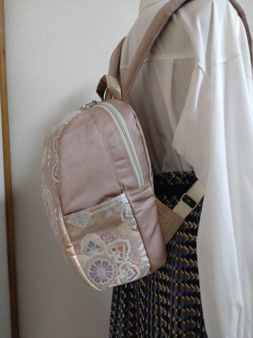 帯リメイクドロップリュック***淡桃地有職文様柄***