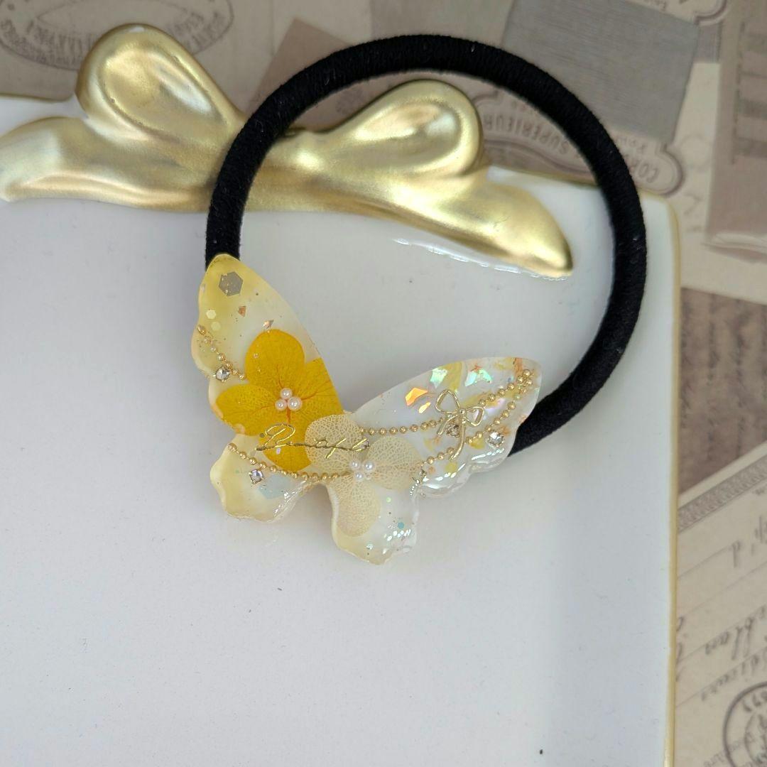 ＃529 イエロー＆オレンジ✴紫陽花✴レジンヘアゴムキーホルダーブローチ