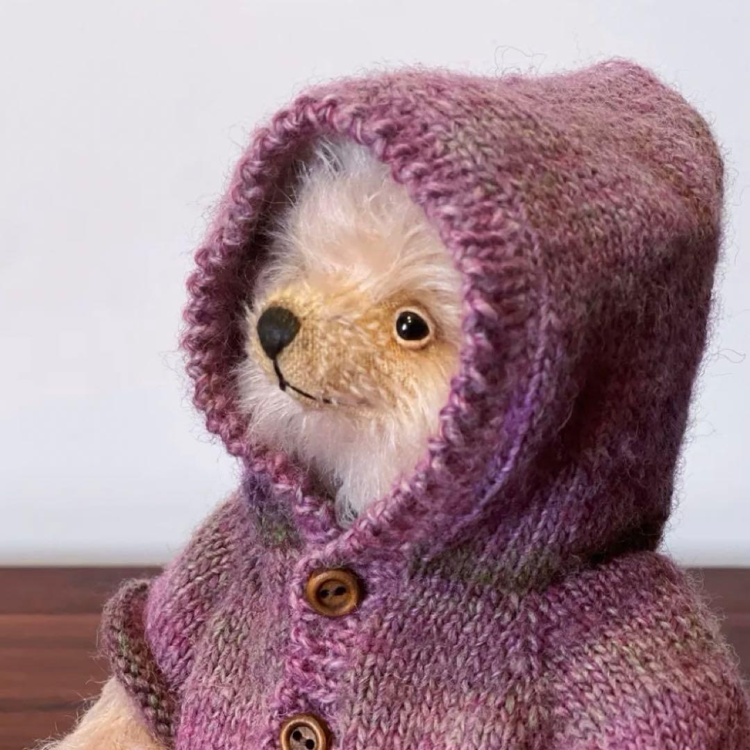 花と熊と大切なカーディガン ぬいぐるみ テディベア 海外作家様 ハンドメイド