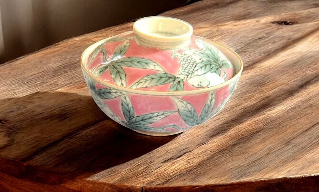 有田焼『桃濃ざくろ絵京平蓋付飯椀』( 大1個・小2個セット)・貞山窯作