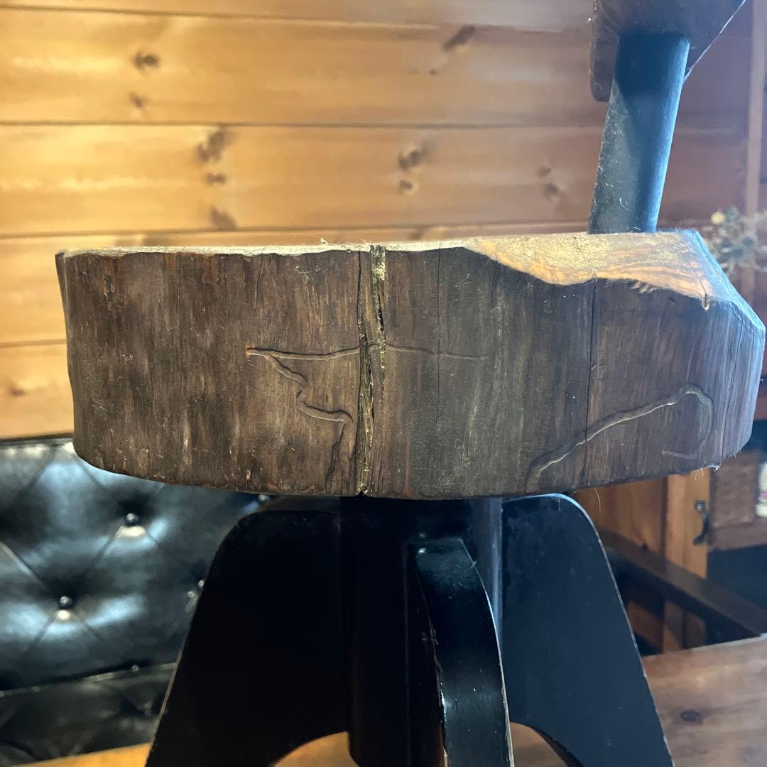 Gem City アイスクリーム風ステンシル背板 ピアノ椅子　切り株ハンドメイド