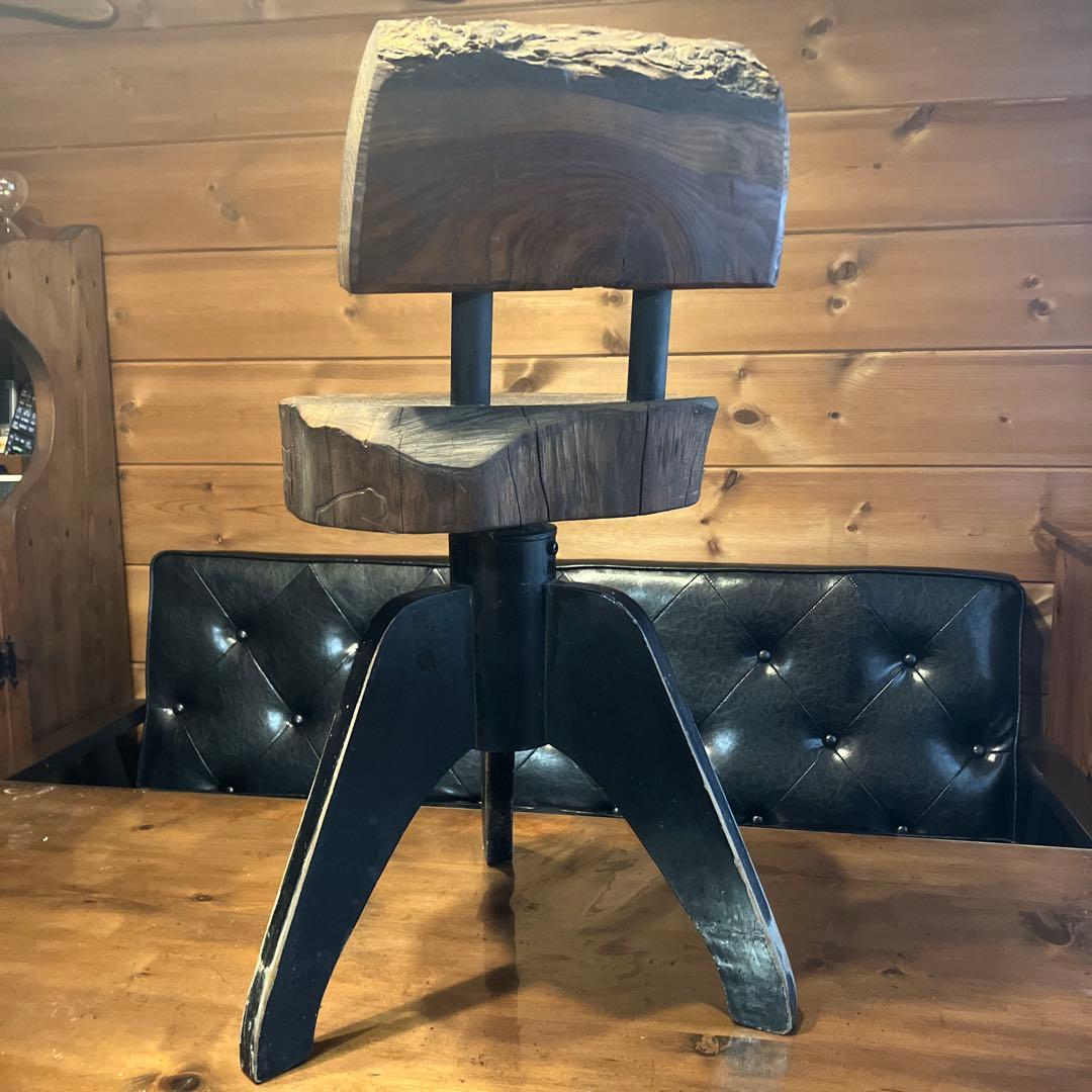 Gem City アイスクリーム風ステンシル背板 ピアノ椅子　切り株ハンドメイド