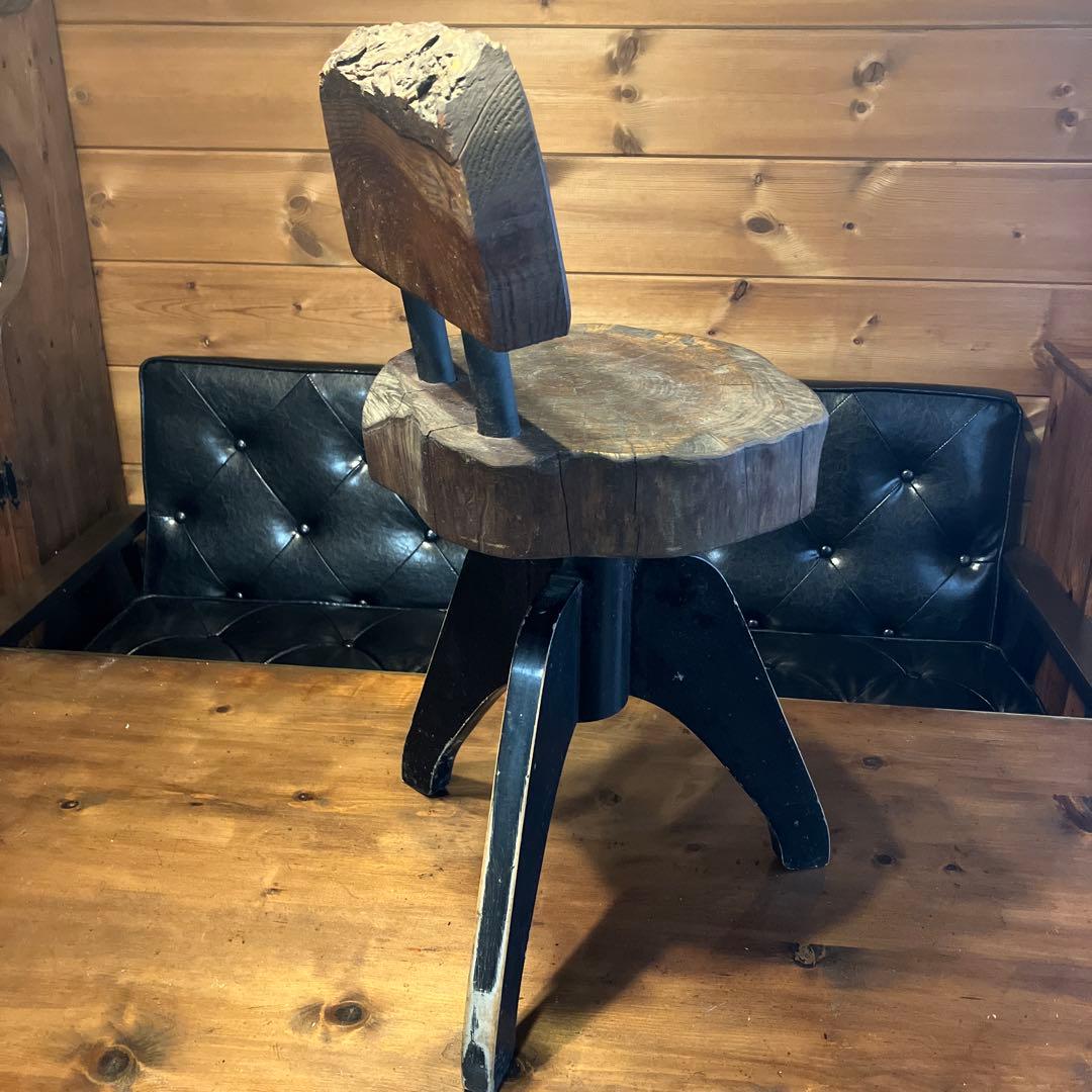 Gem City アイスクリーム風ステンシル背板 ピアノ椅子　切り株ハンドメイド