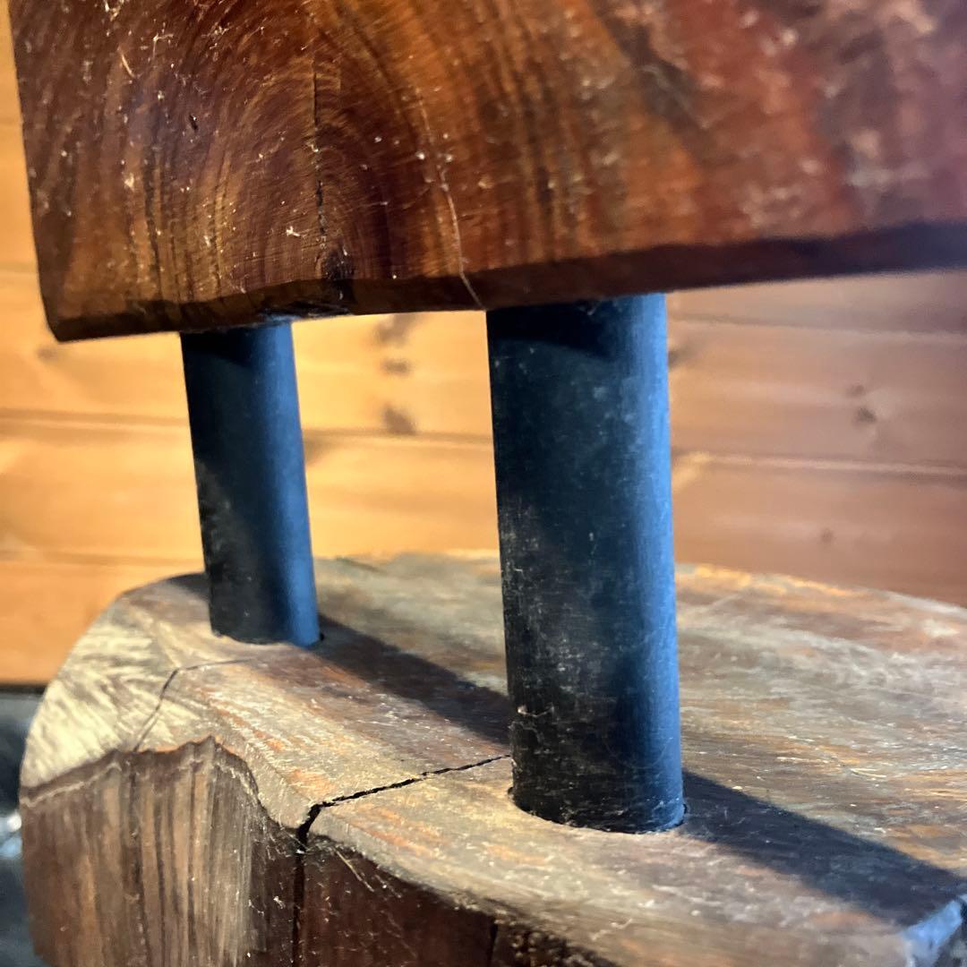 Gem City アイスクリーム風ステンシル背板 ピアノ椅子　切り株ハンドメイド