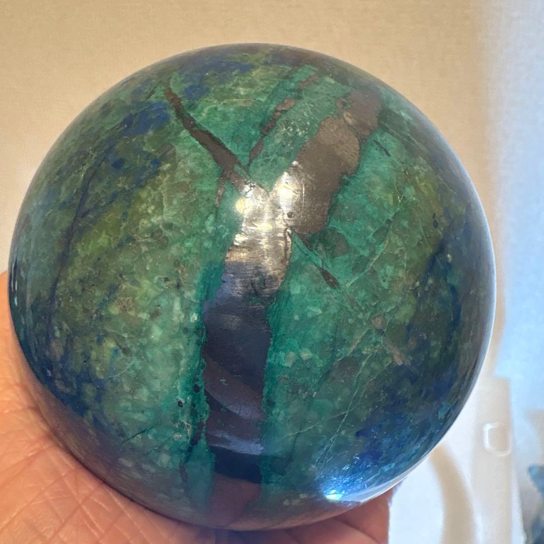 高品質 アズライトスフィア♡Bigサイズ♡パイライト♡シリカ共生♡No2423