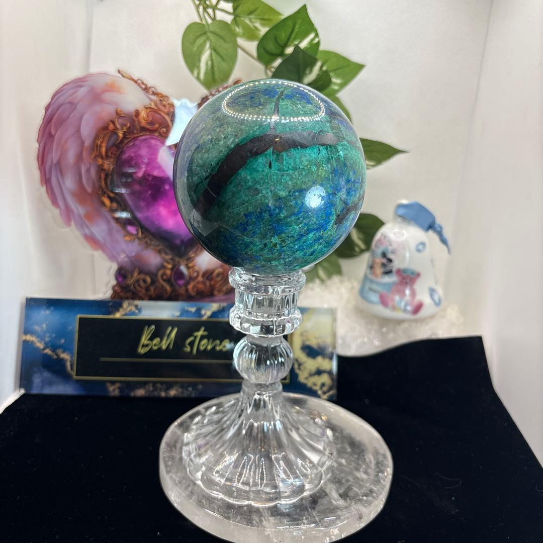 高品質 アズライトスフィア♡Bigサイズ♡パイライト♡シリカ共生♡No2423