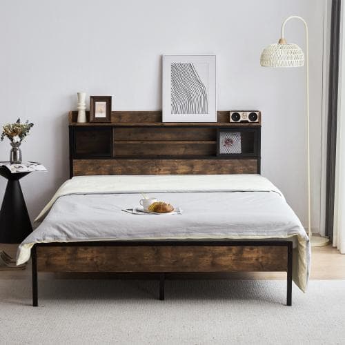 ベッドフレーム ダブル ダブルベッド パイプベッド コンセント付き 宮付き 木