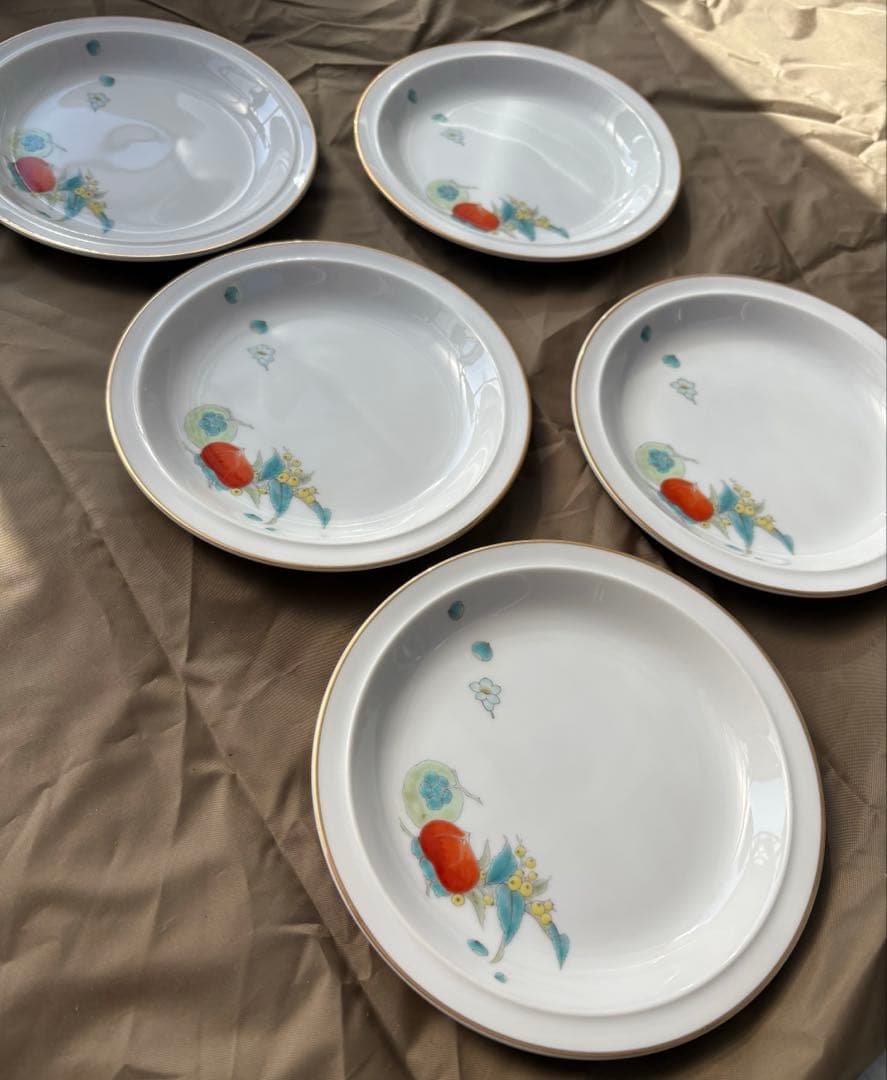 深川製磁　中皿　銘々皿　秋の実り　柿　枇杷　専用ケース付き