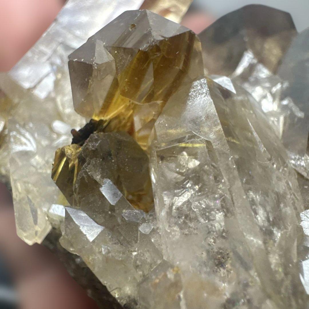 【極上品】希少　ゴールドルチルクォーツ クラスター 光台座付