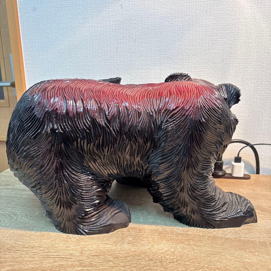 木製クマと魚の彫刻 約40cm