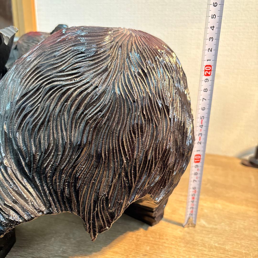 木製クマと魚の彫刻 約40cm