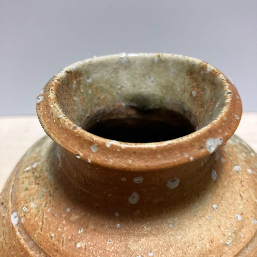 D-壁 備前焼 蹲 花入 陶印あり 環付 小壺 瓢箪印 骨董 花瓶 茶道具