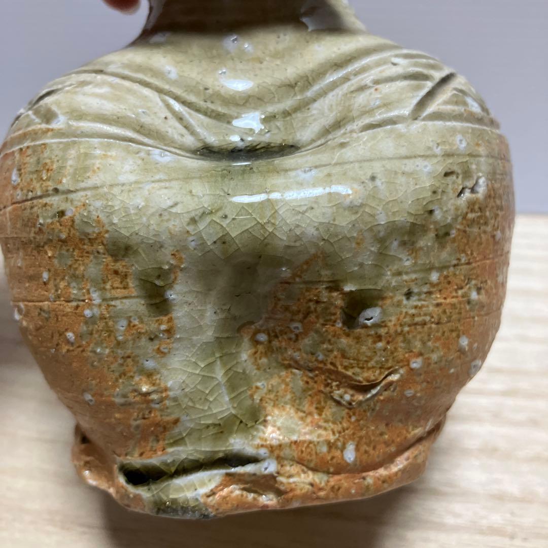 D-壁 備前焼 蹲 花入 陶印あり 環付 小壺 瓢箪印 骨董 花瓶 茶道具