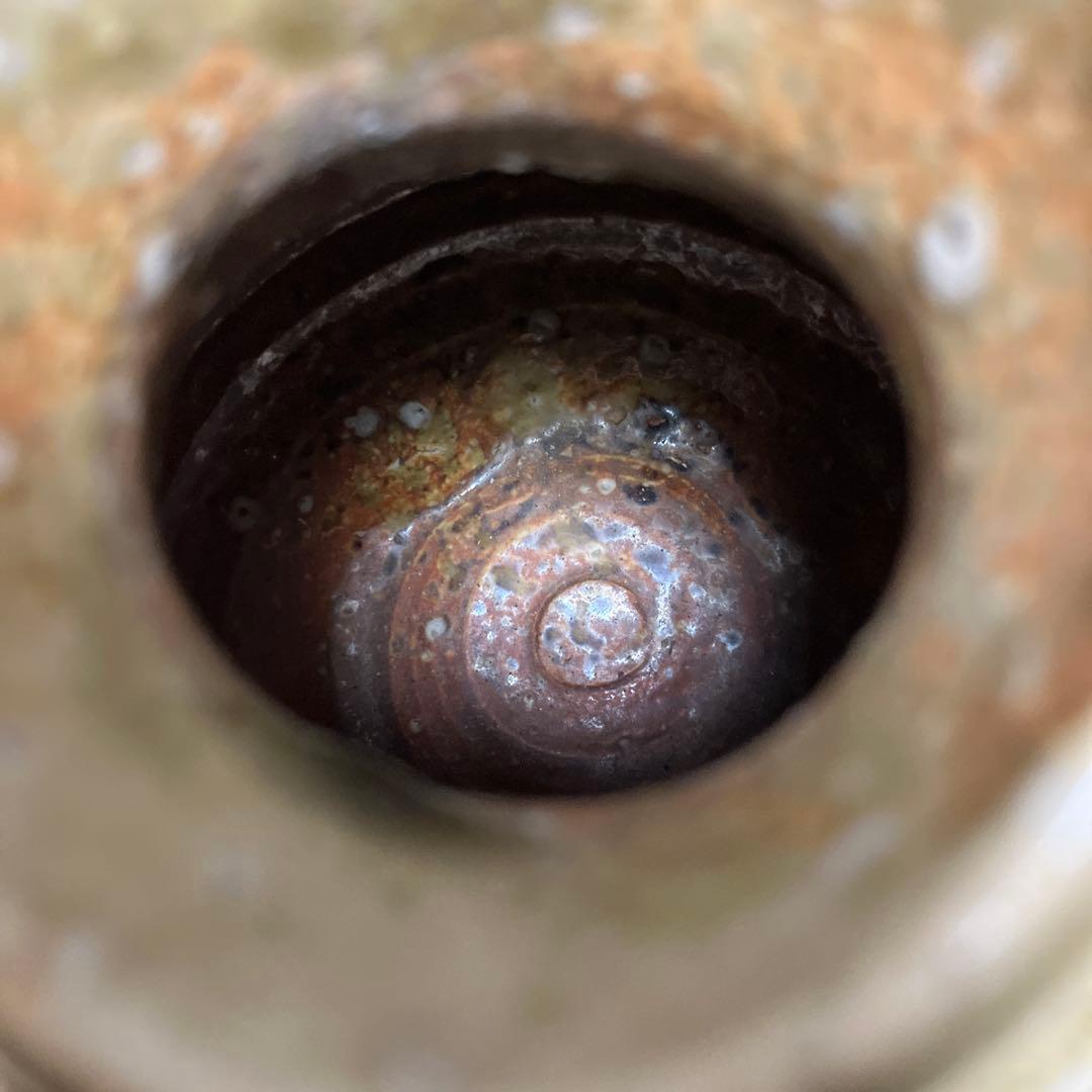 D-壁 備前焼 蹲 花入 陶印あり 環付 小壺 瓢箪印 骨董 花瓶 茶道具