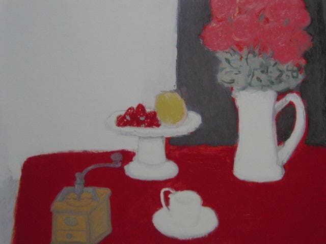 柴田賢治郎、【赤いテーブルの静物（’03）】、希少な大判額装用画集より