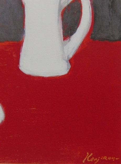 柴田賢治郎、【赤いテーブルの静物（’03）】、希少な大判額装用画集より