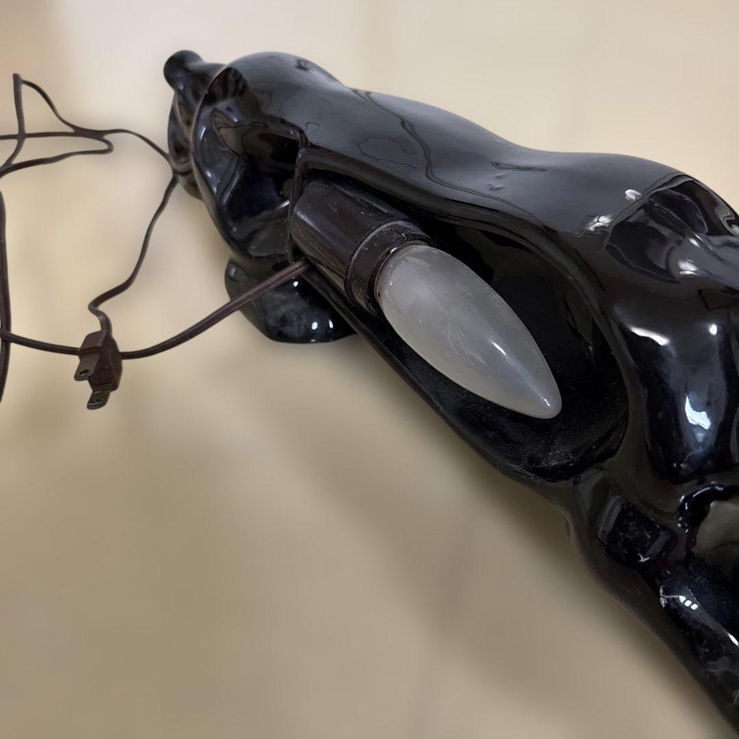 ビンテージ　陶器製 黒豹の置物 約48cm ランプ