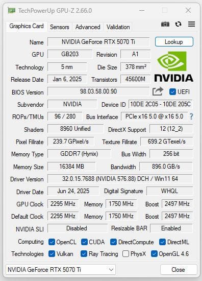 玄人志向 GALAKURO Geforce RTX5070Ti 16GB