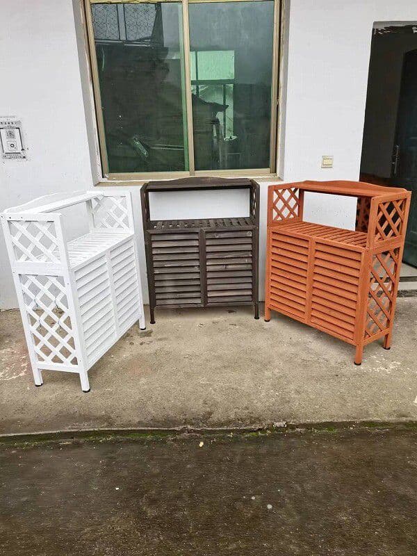 ２個セット 棚付き木製室外機カバー　ホワイト