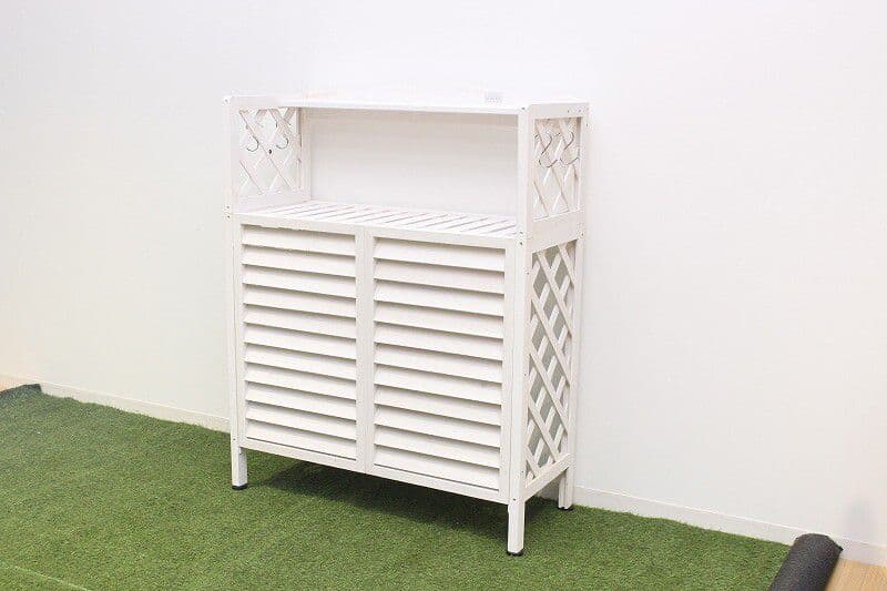 ２個セット 棚付き木製室外機カバー　ホワイト