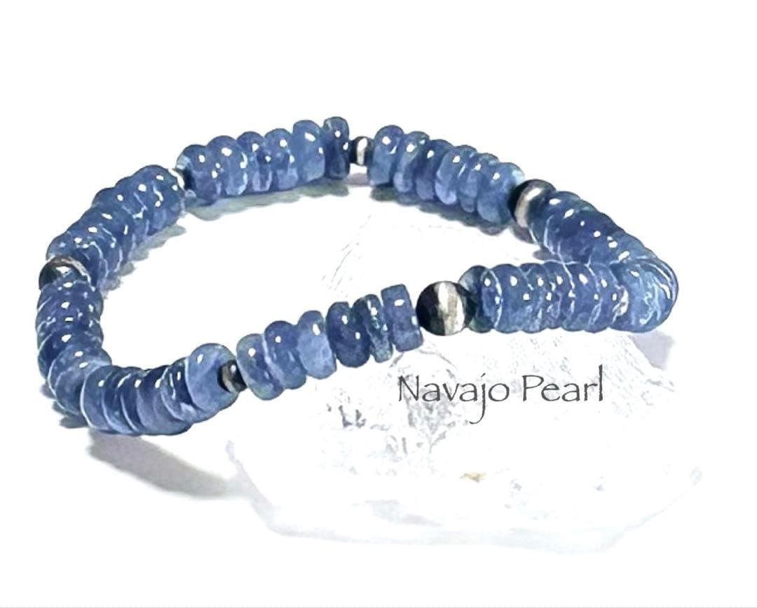 ⭐️天然石 カイヤナイト4A ロンデル•SV925ナバホパール ブレスレット