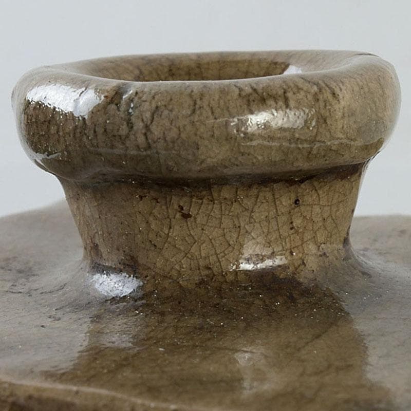 備前焼　古備前　虫明窯　青磁算木形花入　花瓶　共箱　C　9383