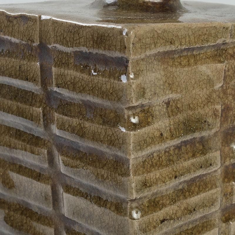 備前焼　古備前　虫明窯　青磁算木形花入　花瓶　共箱　C　9383