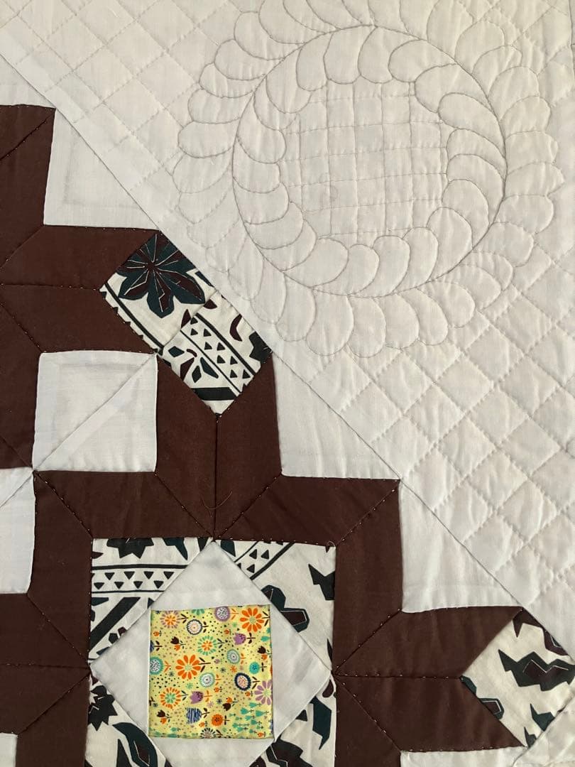 パッチワーク・タペストリー、刺繍・茶