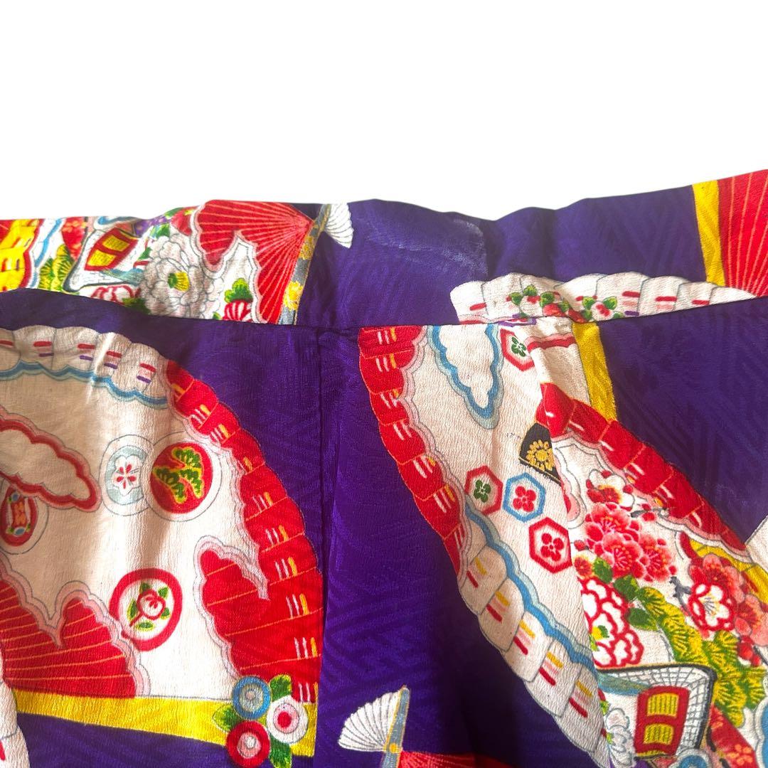 七五三 七歳 女の子 アンティーク着物 紫地 扇柄 写真撮影・舞台衣装向き