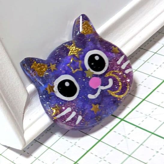猫　レジンヘアゴム　きらめき月星
