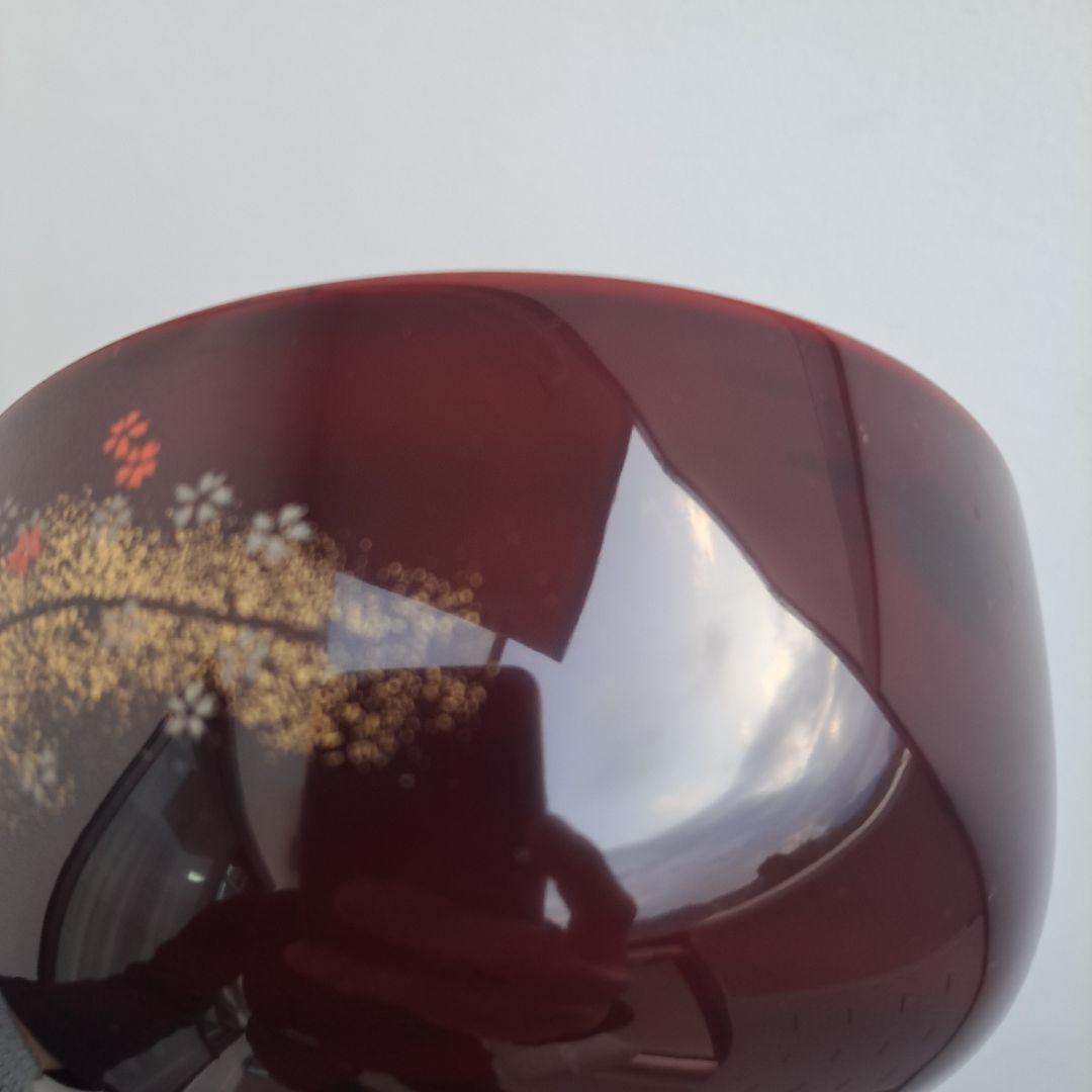 【越前漆器　煮物椀×5客】天然木製　　溜塗　金彩\"桜吹雪蒔絵　長期保管品