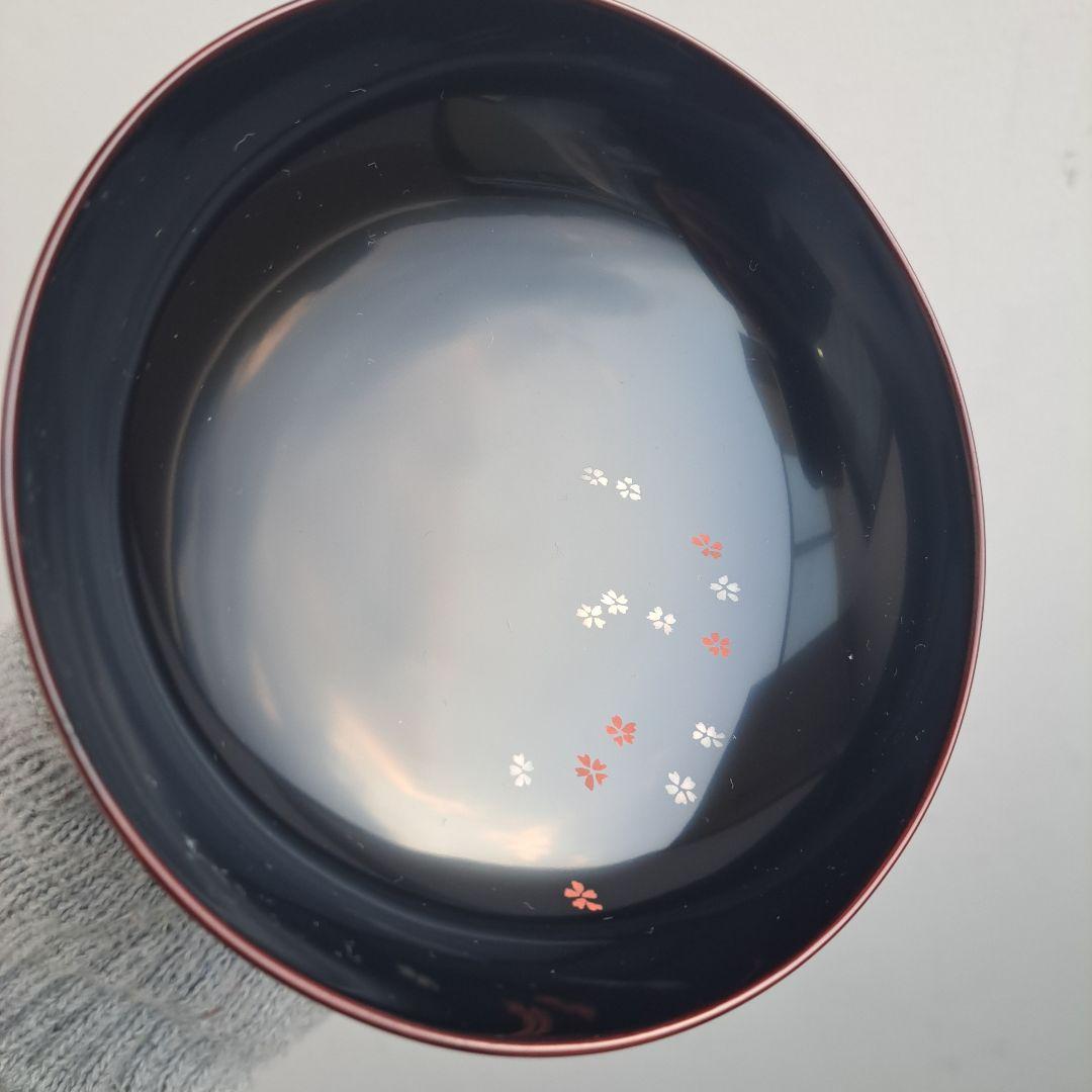 【越前漆器　煮物椀×5客】天然木製　　溜塗　金彩\"桜吹雪蒔絵　長期保管品