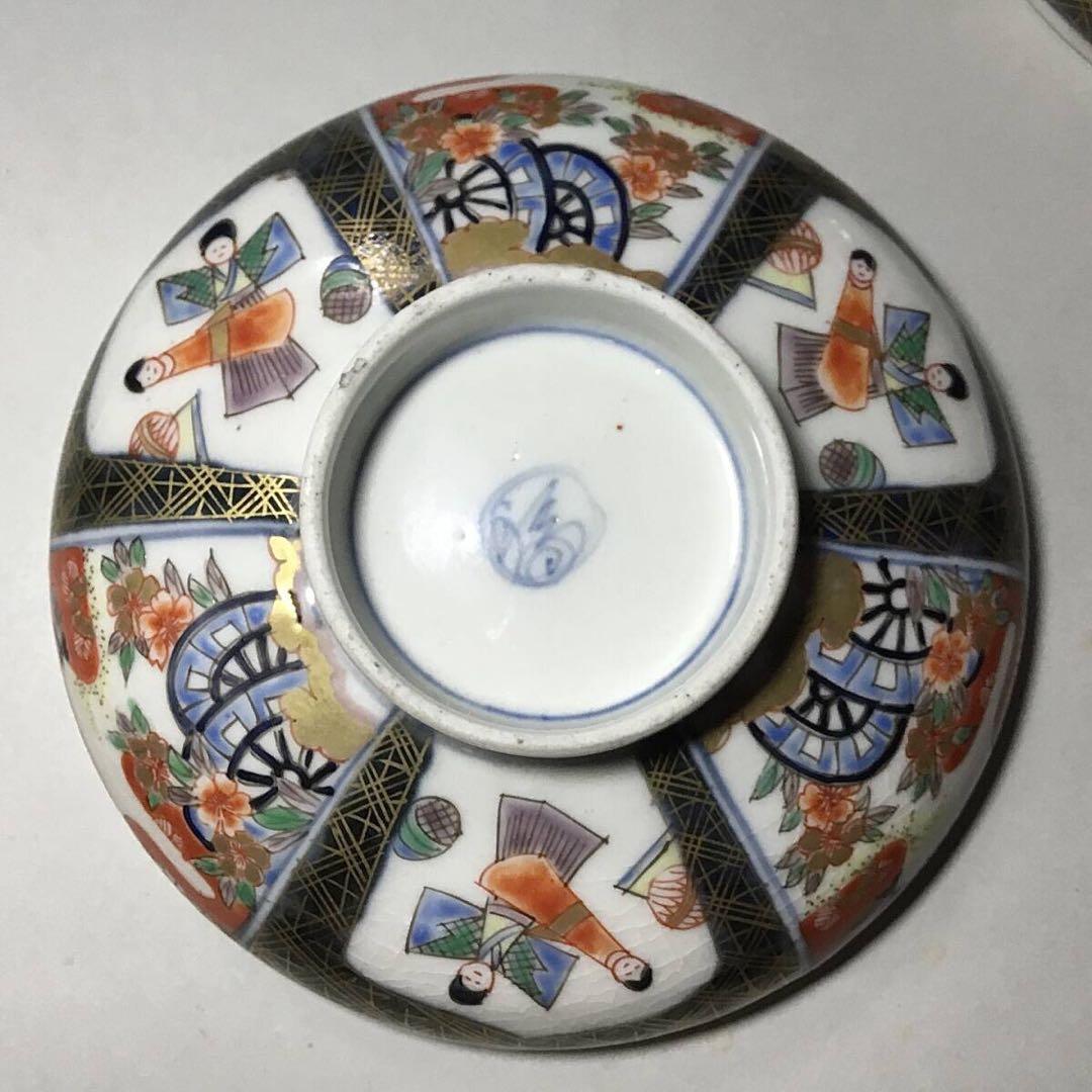 古伊万里◆雛人形文 / 蓋茶碗１客◆明治 染錦 立ち雛 雛道具 和食器