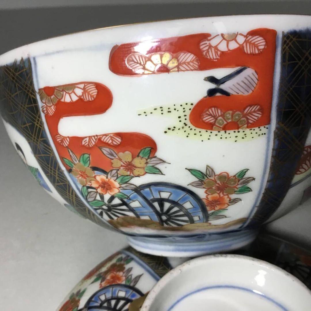 古伊万里◆雛人形文 / 蓋茶碗１客◆明治 染錦 立ち雛 雛道具 和食器