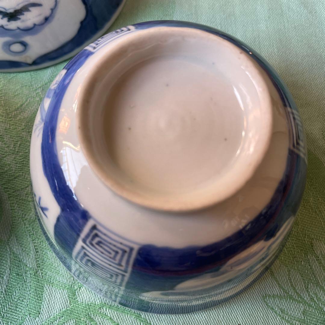 古伊万里　染付　墨弾き　蓋物　3客