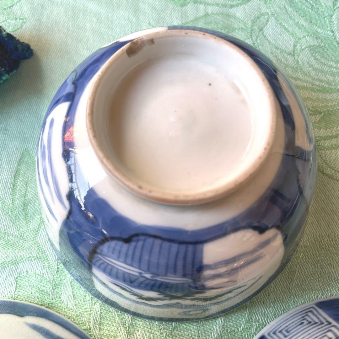 古伊万里　染付　墨弾き　蓋物　3客