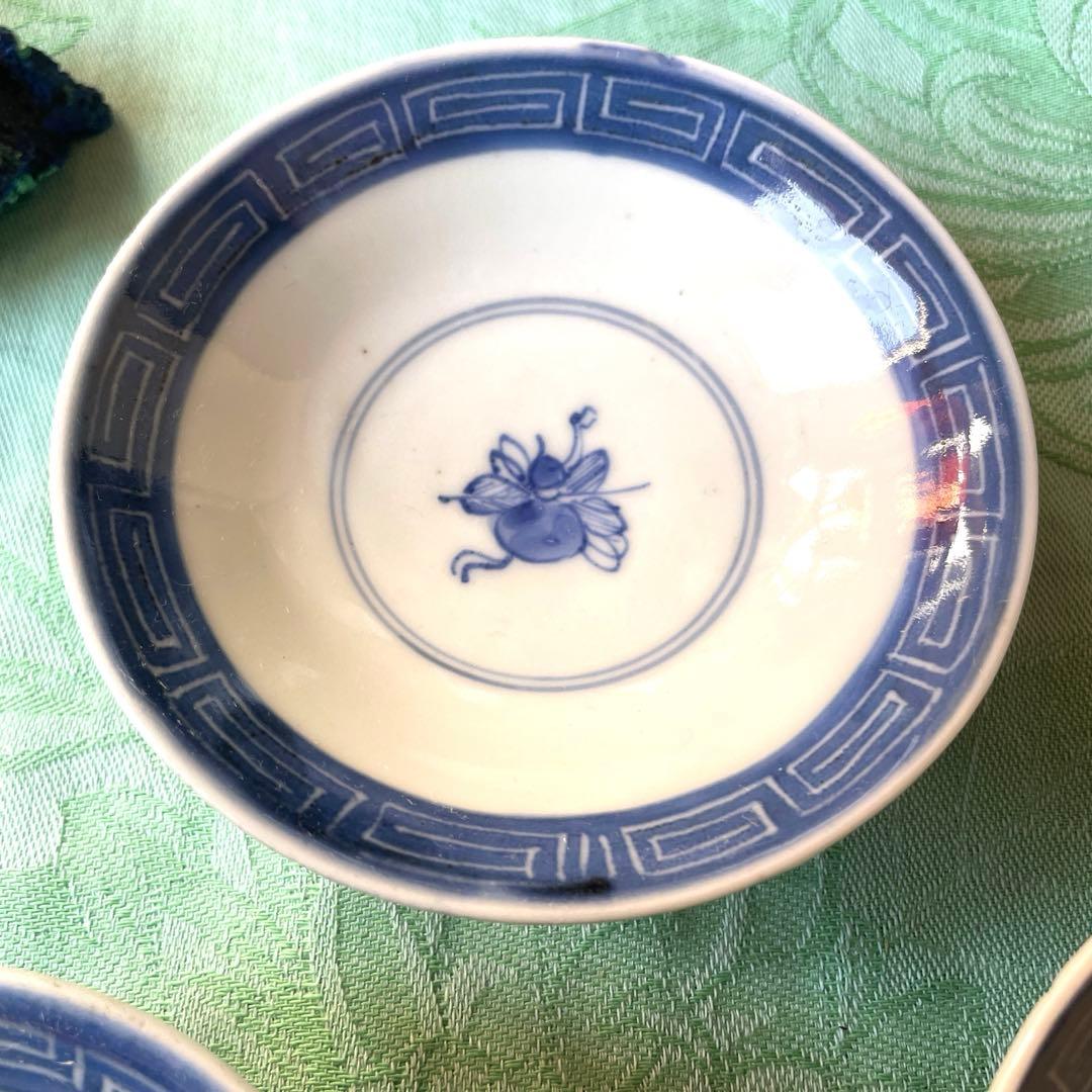 古伊万里　染付　墨弾き　蓋物　3客
