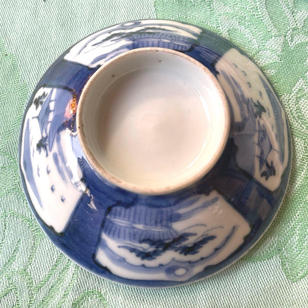 古伊万里　染付　墨弾き　蓋物　3客
