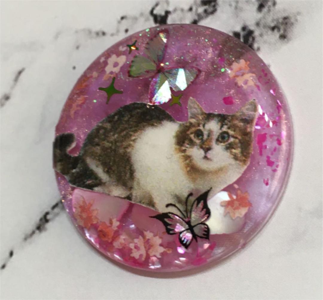 レジンヘアゴム、新作・猫ちゃんと蝶大きめシェル