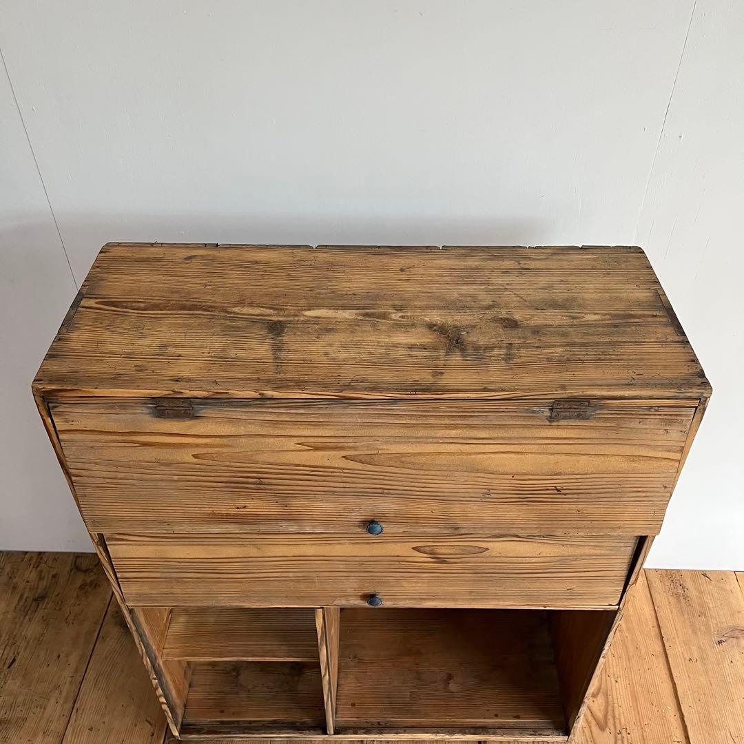 アンティーク パタパタ棚 チェスト 本棚 食器棚 無垢材 無塗装