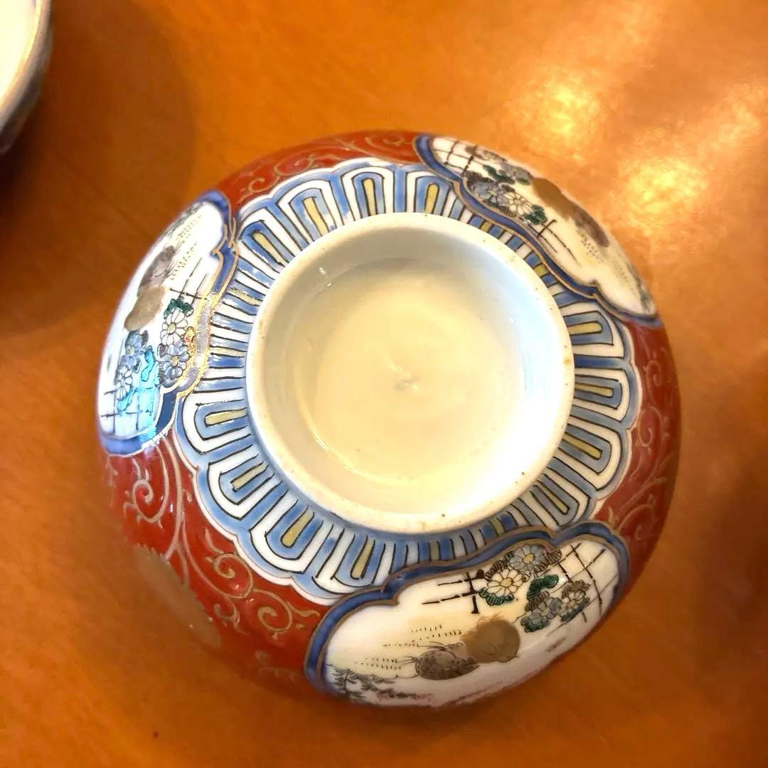 最終価格　古伊万里　鳥　花　蓋付茶碗　2客