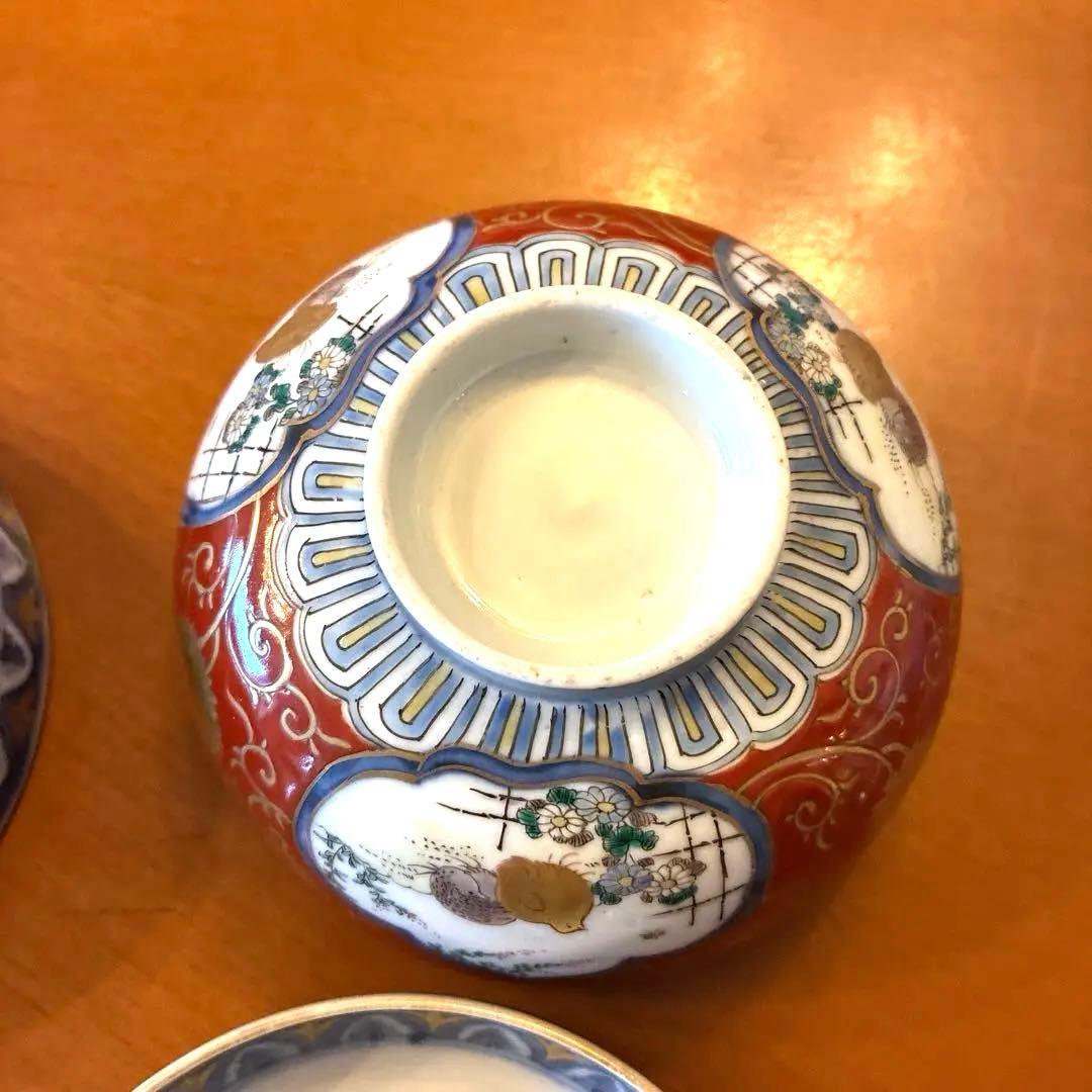 最終価格　古伊万里　鳥　花　蓋付茶碗　2客