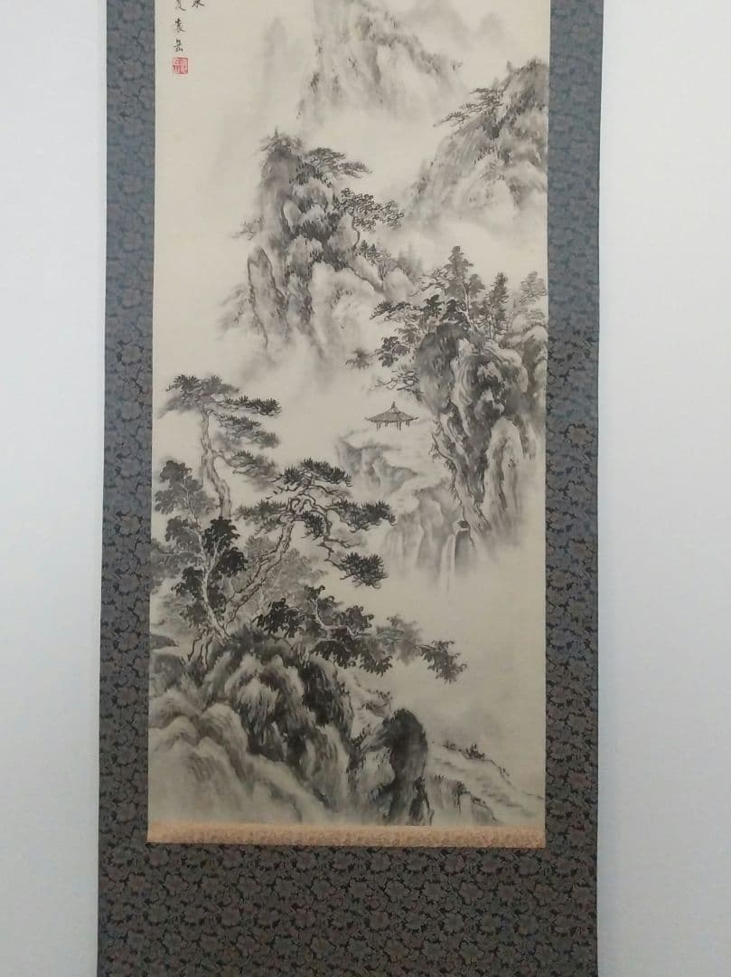 絹本掛け軸『松叡飛泉図』