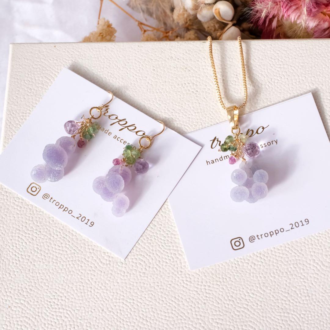 マルモ 希少！14kgfグレープアゲートピアス