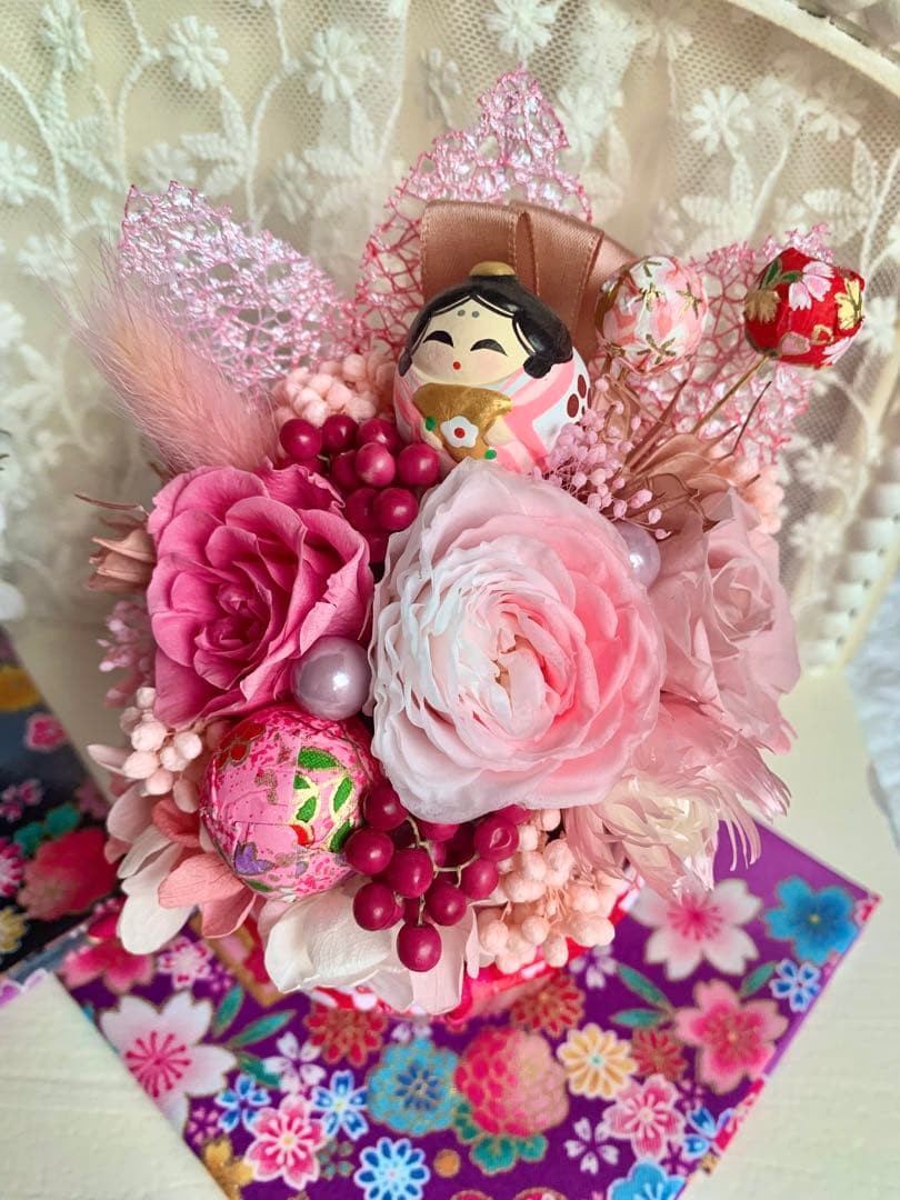 HANDMADE プリザーブドフラワー　お雛様セット