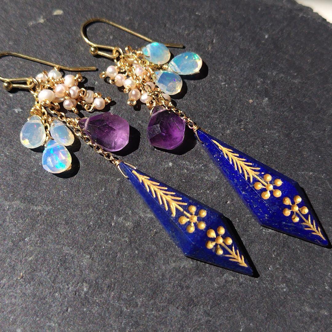 大粒　カービング　ラピスラズリ　プレシャスオパール　アメジスト　14kgf