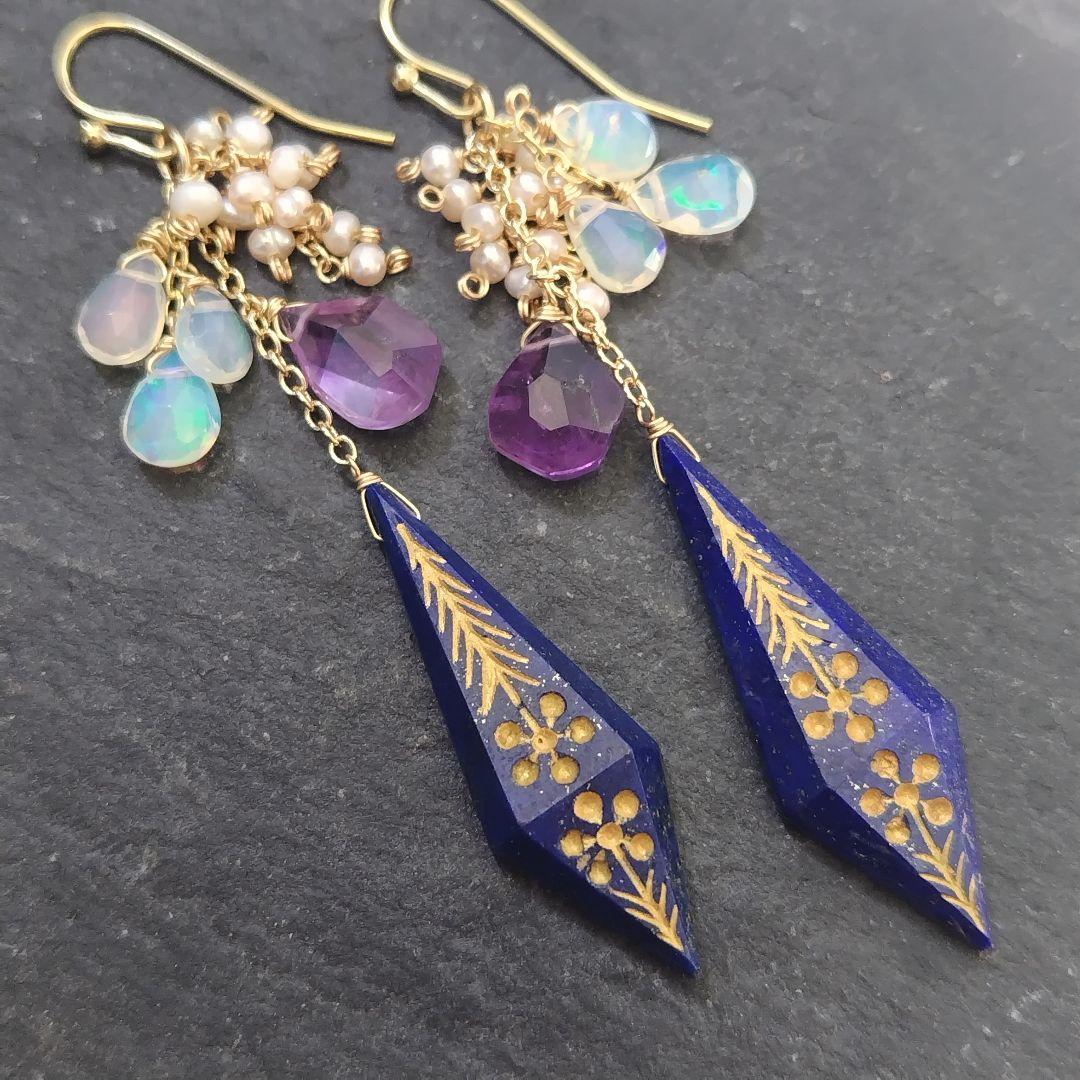 大粒　カービング　ラピスラズリ　プレシャスオパール　アメジスト　14kgf