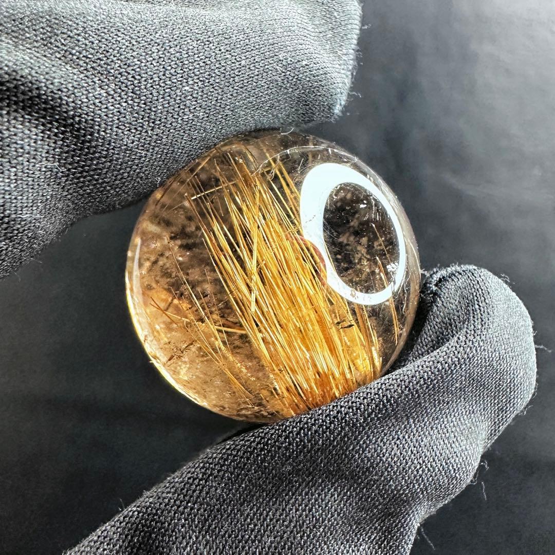 別格高級品❗️キラキラ☆スモーキーチルクォーツ丸玉ゴールドルチルクォーツA1116