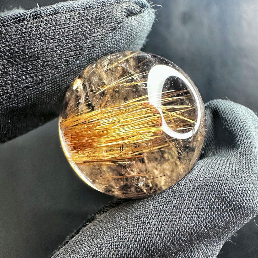 別格高級品❗️キラキラ☆スモーキーチルクォーツ丸玉ゴールドルチルクォーツA1116